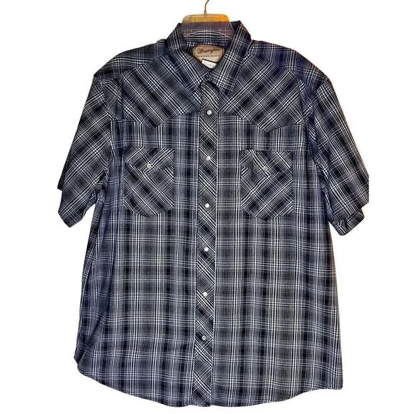 WRANGLER Other - WRANGLER Western Shirt Pearl Snap Short Sleeve Button Up Black Plaid Men's XL